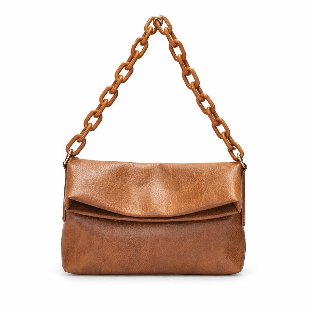 AH DORNED Tan Crossbody With Chunky Chain Strap. Excellent Condition.